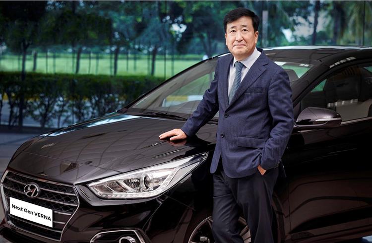Y K Koo, MD and CEO, Hyundai Motor India, with the new Verna sedan.