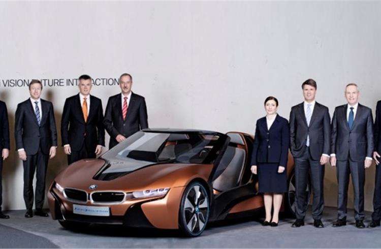 BMW's Board of Management with the BMW i Vision Future Interaction concept at the Group annual accounts press conference in Munich today.