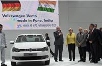 Prof. Dr. Martin Winterkorn, Volkswagen CEO, showcases a Made-In-India Vento.