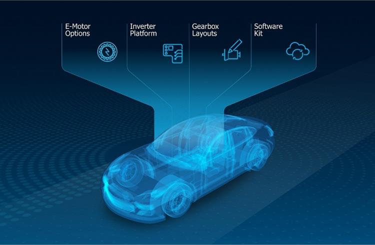 Innovative components combine to form a flexible platform for e-drives: Overall system comprising e-motor, power electronics, transmission and software.