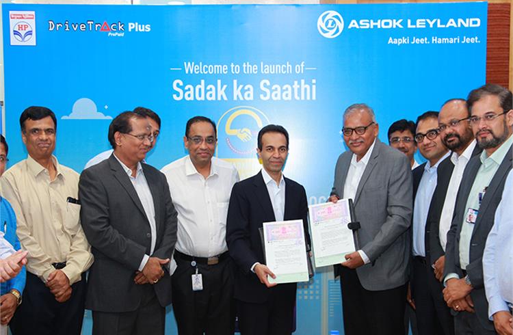 (From Left to right –4th Person onwards): Gopal Mahadevan, director & CFO, Ashok Leyland, Dheeraj Hinduja, chairman, Ashok Leyland, G S V Prasad, executive director – Retail, HPCL
