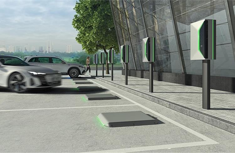 New automated positioning system for inductive charging technology has the vehicle detect the induction surface in the ground and provide positioning assistance to the driver.