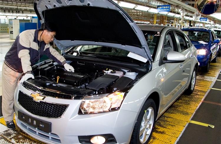 A Chevrolet Cruze on the assembly line at GM's Gunsan plant in South Korea. 