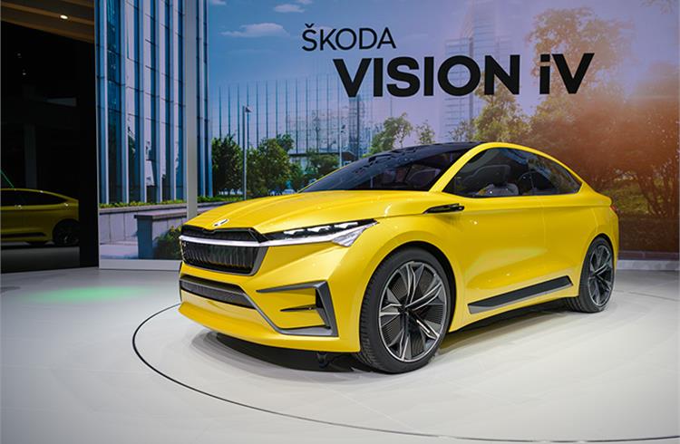 Electric Vision iV concept recently shown at Geneva. Production of this fully electric 4-door crossover-coupé, the brand’s first car built on the VW Group’s modular EV platform will begin in 2020.