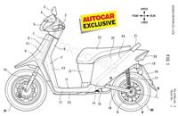 The patent drawings show the hub motor mounted on a representative e-scooter that borrows certain components from the Honda Activa 6G.