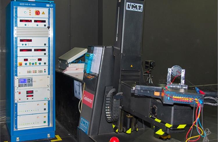 A goniometer for high-precision testing and validation of vehicle lighting components in one of ICAT's full-fledged functional laboratories.