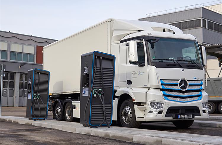 Daimler opens new charging park for electric commercial vehicles at the Stuttgart-Unterturkheim headquarters.