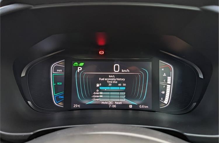 Full-digital instrument console only on the strong-hybrid trims. It offers plentiful driving information with controls mounted on steering wheel.