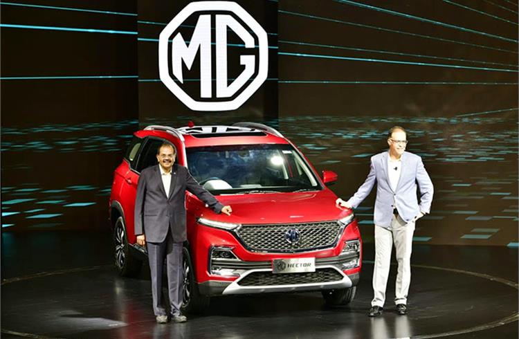 L-R: MG Motor India's executive director P Balendran and CEO Rajeev Chaba at the launch of the MG Hector in New Delhi.