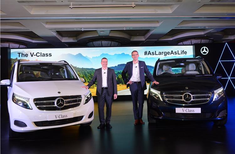 L-R: Martin Schwenk, MD and CEO, Mercedes-Benz India and Michael Jopp, vice-president, Sales & Marketing, Mercedes-Benz India at the launch of the V-Class.