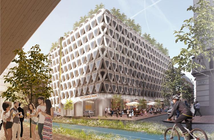 A multi-storey car park has been reimagined as a hub for electric vehicle users