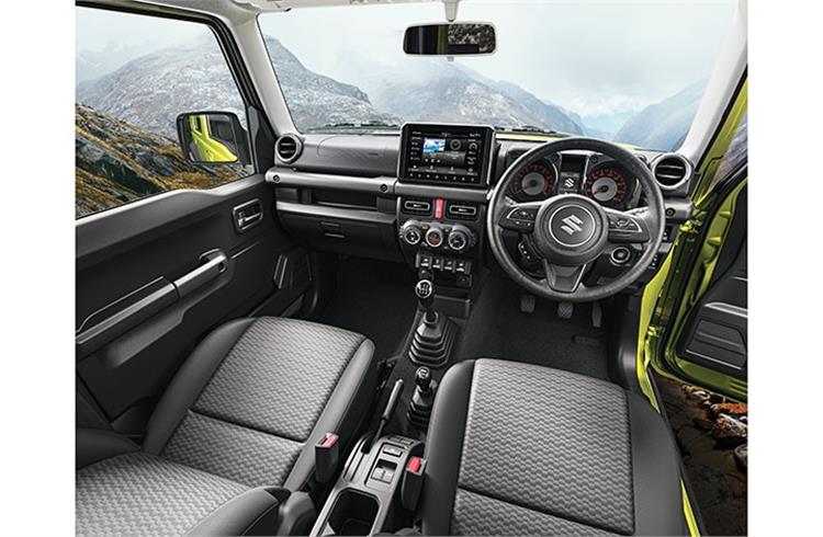 The India-spec Jimny is a 5-seater model with a bench seat layout for the second row. 