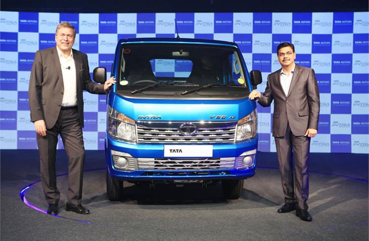 L-R: Guenter Butschek, CEO and MD, Tata Motors and Girish Wagh, President, CVBU, Tata Motors at the national launch of the Tata Intra in Chennai.