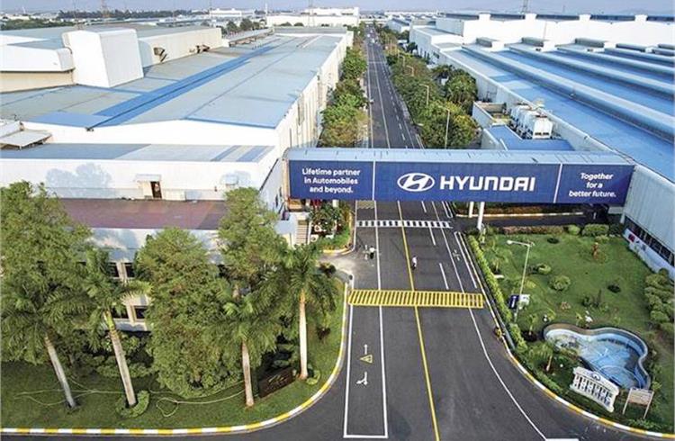 Hyundai's two plants in Sriperumbudur, Tamil Nadu have a combined capacity of 750,000 units per annum. 