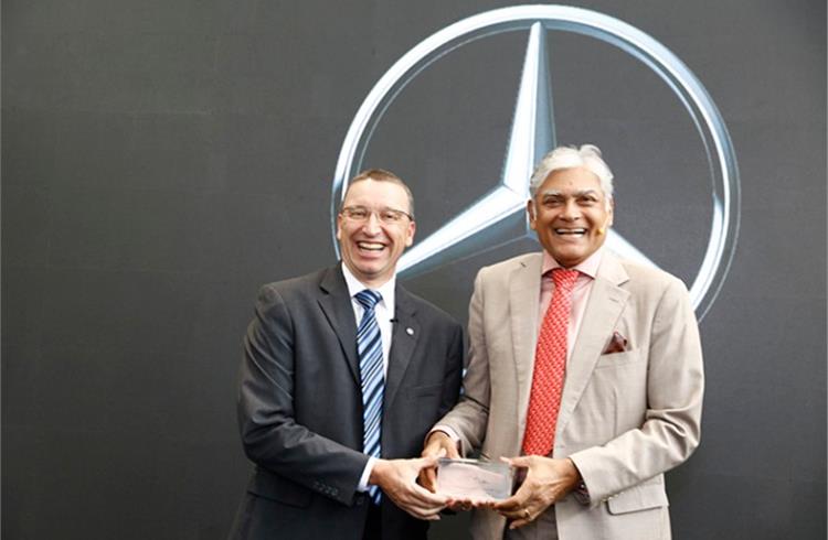Martin Schwenk,MD and CEO, Mercedes-Benz India and Sundaram Motors' Executive Director, Sharath Vijayaraghavan at the inauguration event.