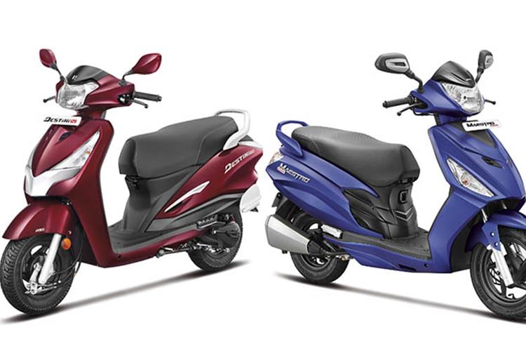 Just-launched Hero Destini (left) is soon to get a 125cc sibling in the form of a Maestro Edge variant to take on the TVS NTorq and Honda Grazia