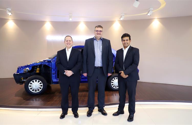 L-R: Joe Emmi, EVP, Automotive segment, ContiTech; Claus Peter Spille, EVP, ContiTech Vibration Control; and Vijay Sujan, CEO of the India joint venture, at the Pune plant. 