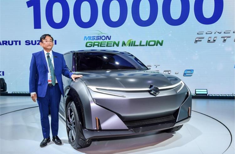 Maruti Suzuki India’s Kenichi Ayukawa (seen with the Futuro-e concept): “We aim to manufacture and sell the next million green vehicle at a much faster pace, over the next couple of years.” 