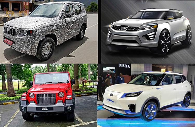 Clockwise (from top left): Next-gen Scorpio launch around Q2 2021; new XUV500 likely to arrive by March 2021; all-electric XUV300 launch planned in second-half 2021; new Thar giving M&M a sales boost.