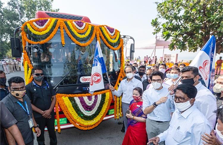 Maharashtra Chief Minister Uddhav Thackeray flagging off 26 Tata Ultra Urban AC electric Buses for Brihanmumbai Electric Supply & Transport (BEST)