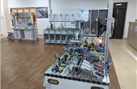 The mecatronics lab with hydraulic, pneumatic and robotic equipment.