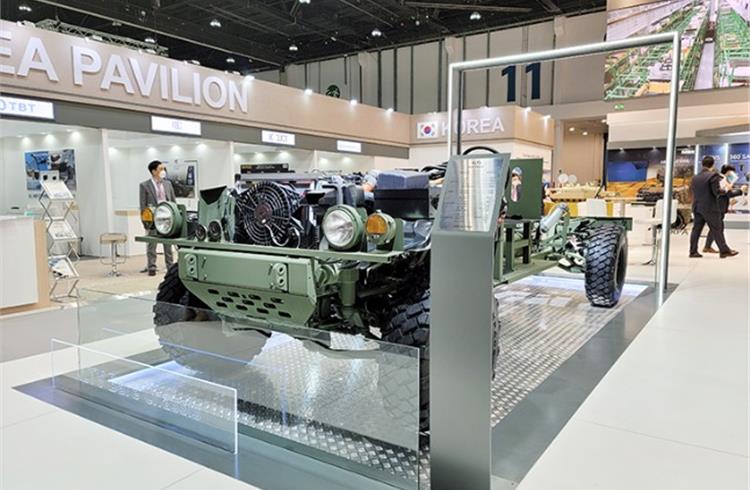 Bare chassis showcases the truck’s powertrain and basic frame, providing a glimpse of the platform’s scalability as a basis for a range of armoured vehicles