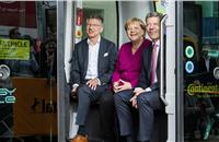Continental CEO Dr. Elmar Degenhart, German Chancellor Angela Merkel and VDA president Bernhard Mattes in the Robo-Taxi
