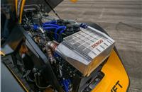 JCB’s 672 engine is a 7.2-litre straight six that puts out 1016bhp and 1770lb ft in record-run trim. Its 5.0-bar turbo is joined by an electrically driven supercharger.