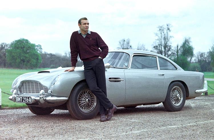 Sean Connery with the 1965 Aston Martin DB5 'Bond Car' . All 13 original special-effects modifications have been completely restored.