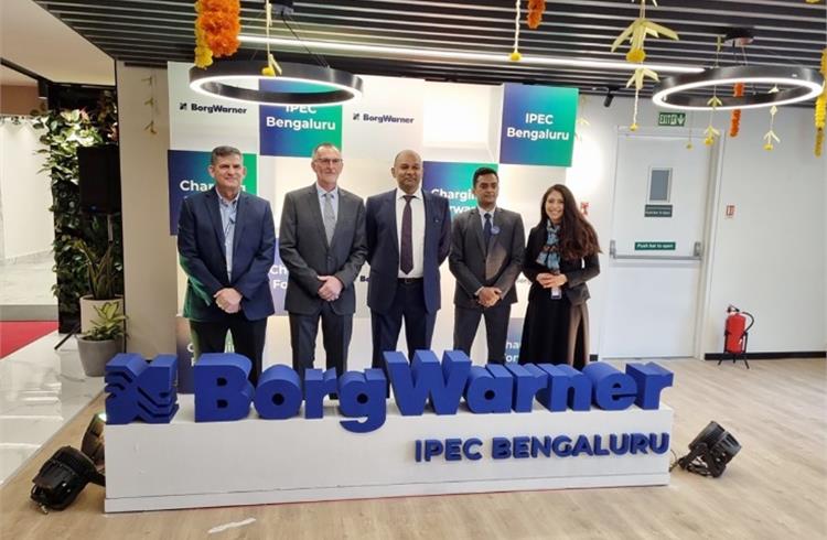 L-R: Tim Vas, Global Engineering Director, eHardware & Innovation; Guenther Raab, VP (Engineering), BorgWarner PowerDrive Systems; Chandrasekar Krishnamurthy, Global Engineering Director, Systems, Software & Engineering Excellence; Dwarka Simili, Head of Systems Engineering India; Antoinette Derbyshire, Director Human Resources.


