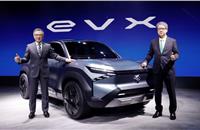 L-R: Toshihiro Suzuki, Representative Director and President, Suzuki Motor Corp, Japan and Hisashi Takeuchi, MD and CEO, Maruti Suzuki India with the Concept eVX, Suzuki's first Global Strategic EV, at Auto Expo 2023