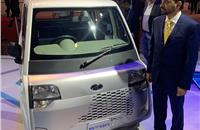 Mahindra Electric CEO Mahesh Babu with the Atom last-mile mobility solution. 