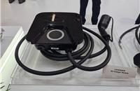 AC fast chargers of 11kW and 22kW charging capacities for EVs showcased as part of the Anevolve Powertronics portfolio.