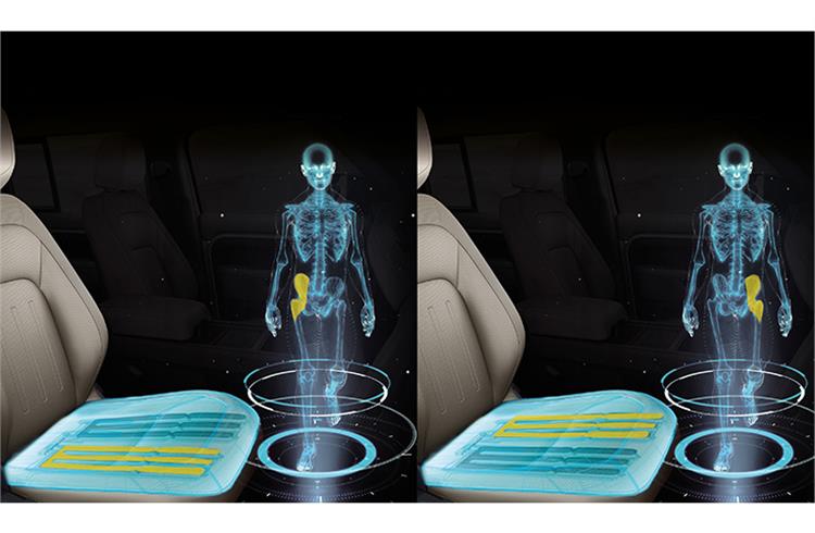 By simulating the rhythm of walking the JLR technology can help mitigate health risks of sitting down for too long on extended journeys