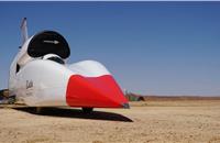 The Bloodhound Land Speed Record car, now seen for the first time in completed desert spec as it begins its high-speed testing programme in the Hakskeenpan desert, Northern Cape, South Africa.