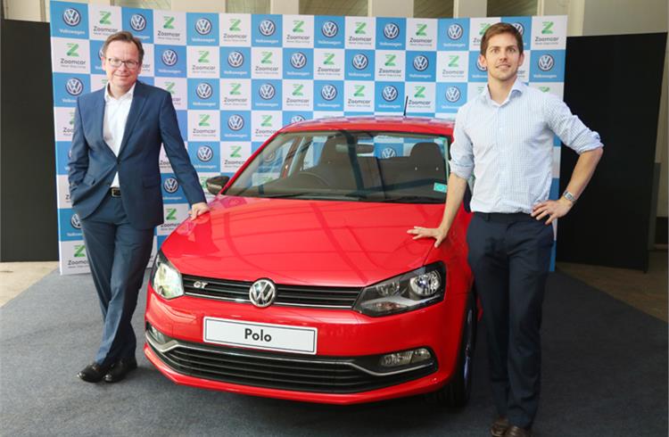 L-R: Steffen Knapp, managing director, Volkswagen Passenger Cars along with Greg Moran, co-founder and CEO, Zoomcar.