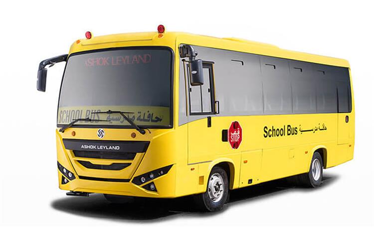 The 55-seater Falcon and 32-seater Oyster school buses will be supplied from Ashok Leyland’s local manufacturing facility in Ras Al Khaimah, UAE. (Image: Al Naboodah)