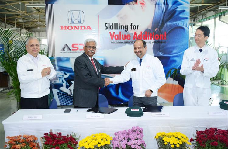 L-R: Honda Cars India’s Raman Sharma; Nikunj Sanghi, chairman of ASDC and Praveen Paranjape, senior VP and director (General Affairs), Honda Cars India.