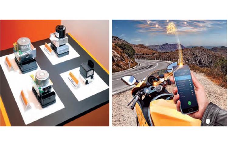 Left: Continental's ABS portfolio ranges from the entry-level MK100, MiniMAB one-channel ABS, to the Mk100 two-channel ABS; Right: eHorizon, the intelligent digital map from Continental.