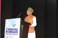 Arjun Ram Meghwal, Minister of State for Parliamentary Affairs & Ministry of Heavy Industries, at the third EV Conclave held at ICAT on August 9.