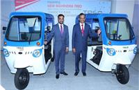Mahesh Babu, CEO, Mahindra Electric, and Dr Pawan Goenka, MD, Mahindra & Mahindra Ltd and Chairman, Mahindra Electric Mobility, at the launch of the Treo electric three-wheelers on November 15, 2018