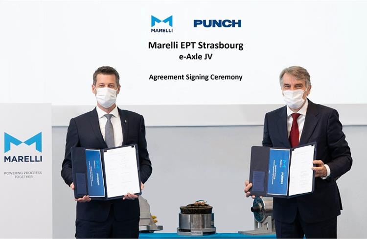 L-R: Hannes Prenn, Executive VP and CEO of Marelli’s Electric Powertrain business, and Guido Dumarey, founder and CEO, PUNCH.