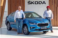 Zac Hollis, Brand Director, Skoda Auto India and Gurpratap Boparai, Managing Director of Skoda Auto Volkswagen India, with the new Slavia