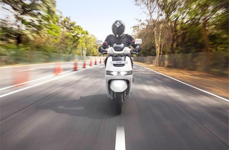 TVS claims the iQube can cover 75km on a full charge and a 0-40kph time of 4.2 seconds.