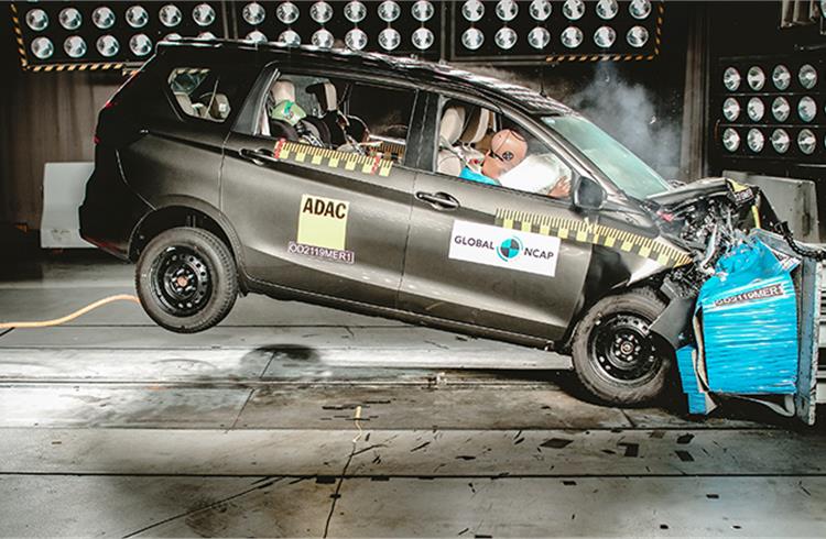 Second-gen Maruti Ertiga rated three stars in adult and child occupant protection in the latest round of Global NCAP crash test results released on October 31.