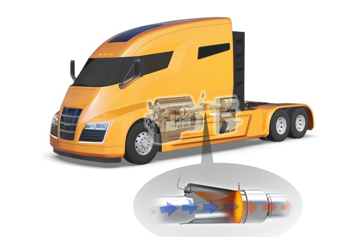 Solution for reduced emissions: Innovative combination of diesel injection into the exhaust stream and an electric heating element mounted upstream of the catalyst.