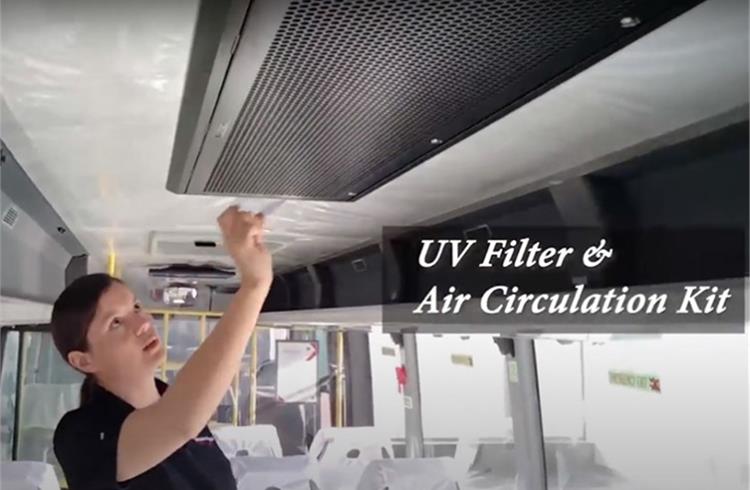The bus comes with a UV-filter and air circulation kit. DICV says the UV lamp kills up to 99.6% of airborne viruses while the air circulation system secures ventilation of fresh air from outside.