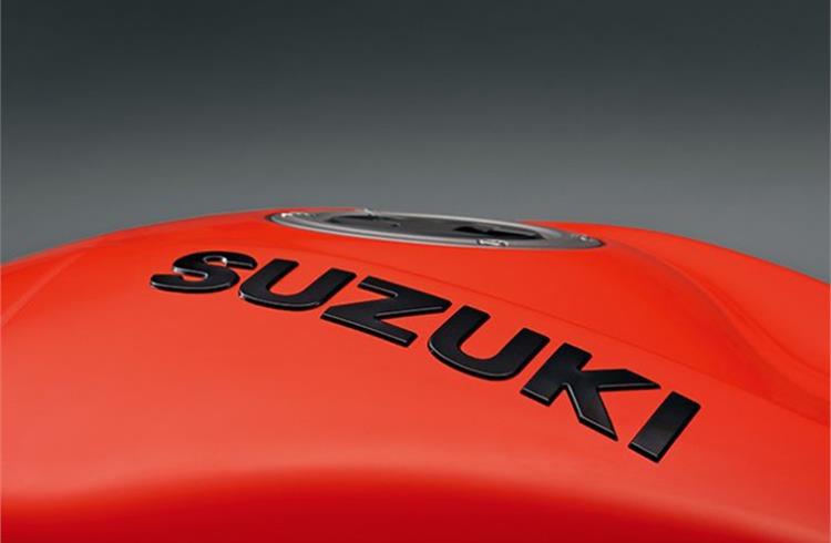 Strong Suzuki logo decal on the fuel tank.