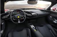 An HUD features for the first time. Ferrari claims 80% of the car’s functions can be controlled from the new steering wheel, citing that “eyes on the road, hands on the wheel” was a key safety driver.
