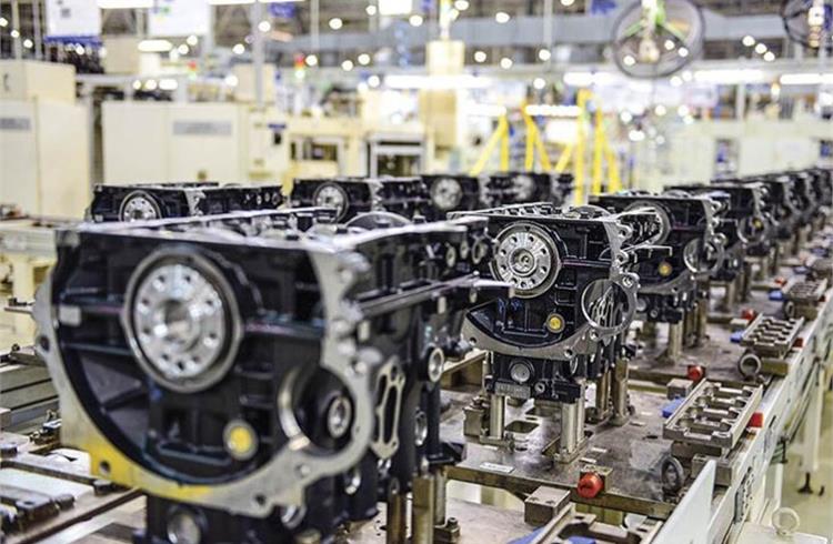 Hyundai puts together the engine and transmission from scratch at the engine shop.